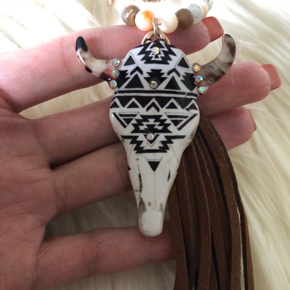 Steer Head Necklace and Earring Set - Picture 2 of 8